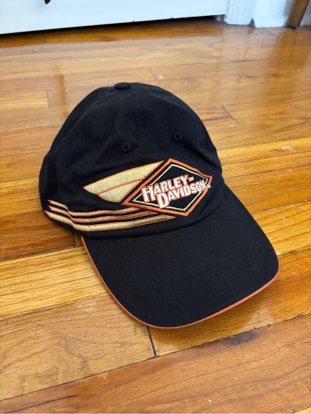 Harley-Davidson Black Baseball Cap with Orange Logo and Tan Accents